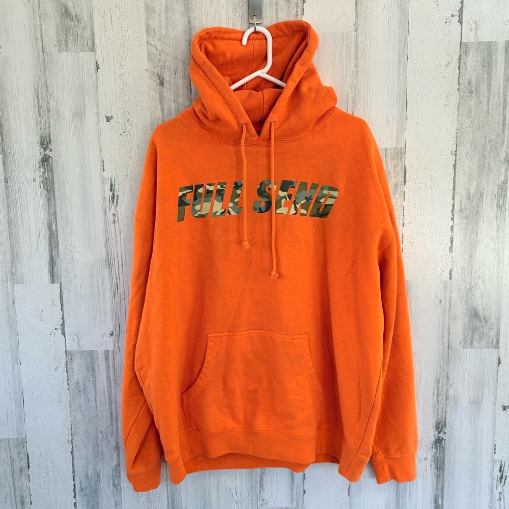 Nelk Boys Full Send Size XXL Drawstring Pullover Hoodie In Orange/Camo